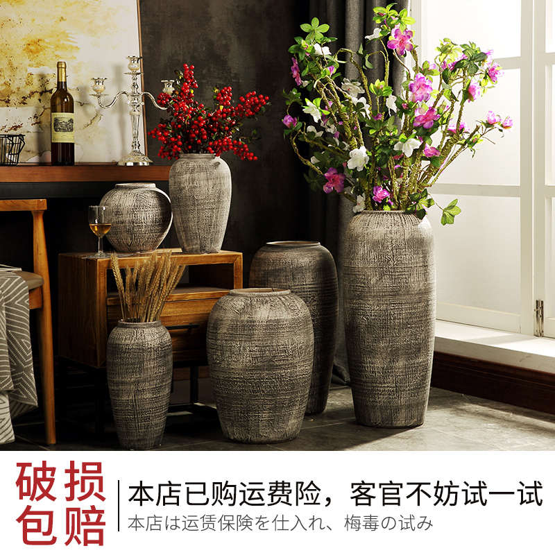 简约现代复古陶瓷干花落地大花瓶景德镇陶罐装饰摆件客厅插花陶盆