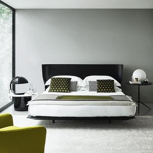 意式 极简真皮床1.8米主卧现代简约双人婚床设计师样板间轻奢皮床