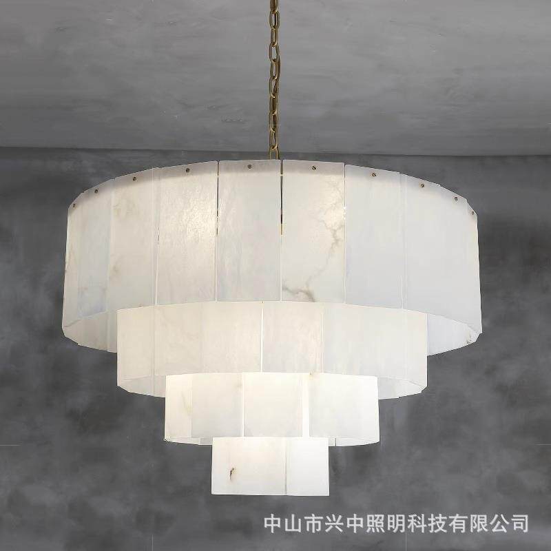 后现代全铜云石高端吊灯北欧轻奢客厅餐厅中空复式楼别墅大厅铜灯