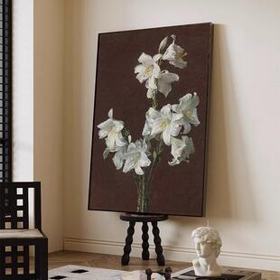 法式复古拉图尔白百合客厅沙发装饰画入户玄关过道走廊餐厅背景画