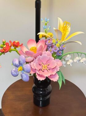积木花束diy客厅桌面装饰摆饰积木永生花拼插玩具送朋友手工礼物.