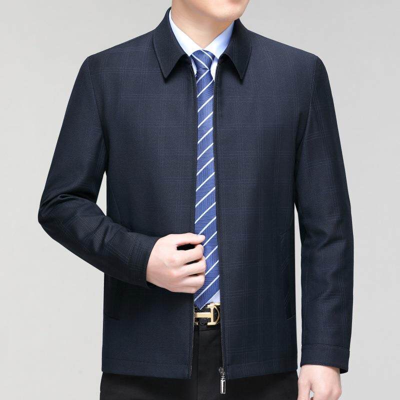秋冬季新闲款毛克男士中年商务休羊6603-Y格子大码宽松爸爸夹装外