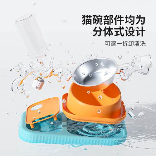 新款直销猫狗通用自动饮水喂食器不锈钢食碗水碗宠物双碗猫咪