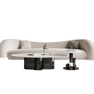 意岩板茶几简约圆形式 B02锈现代椭轻奢客厅家用网红设计师钢 不CJ