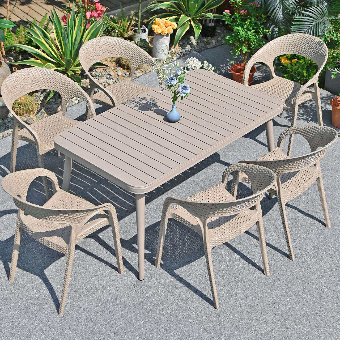 户外桌椅组合庭院防腐塑木室外休闲餐桌椅套装花园露天阳台茶桌椅