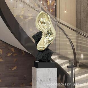 售楼处电镀石头大型落地现代创意艺术抽象玻璃钢艺术装 饰雕塑摆件