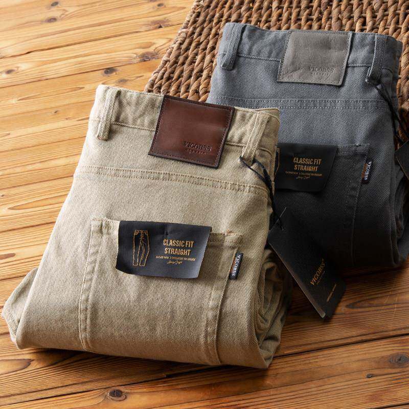 高端奢华男士休闲裤秋冬直筒斜纹质感百搭磨毛商务纯棉牛仔裤男款