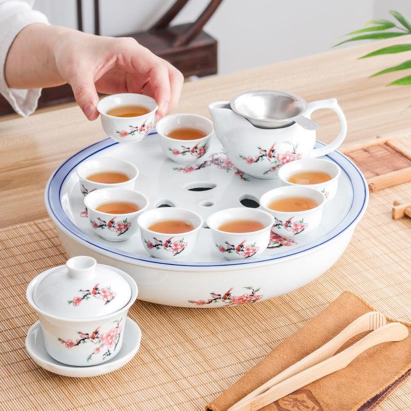全陶瓷功夫茶具整套茶盘盖碗公道杯茶杯家用现代简约小型泡茶套装