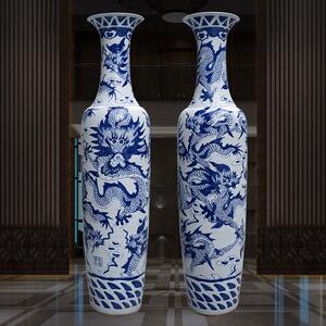 青花龙纹落地大花瓶景德镇陶瓷客厅酒店公司大堂摆件开幕礼品