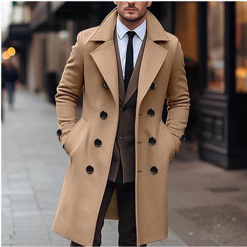 Men's Solid Color Double Button Windbreaker Jacket Casual