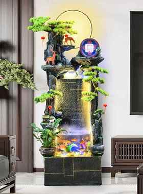 中式客厅水幕墙鱼缸假山流水喷泉办公室高山摆件循环景观落地加湿