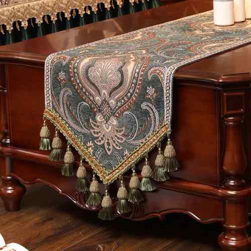 BX62美式复古桌旗欧式奢华餐桌布长条轻奢茶几盖布电视柜