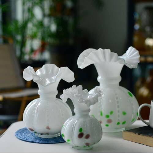 中古风芬顿花瓶复古南瓜纹手工家用法式高档水培插花玻璃装饰摆件