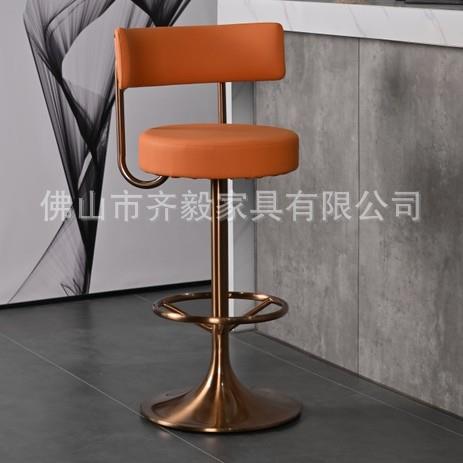 轻奢吧台椅家用不锈钢吧凳旋转酒吧椅前台高脚凳靠背吧椅酒吧椅子
