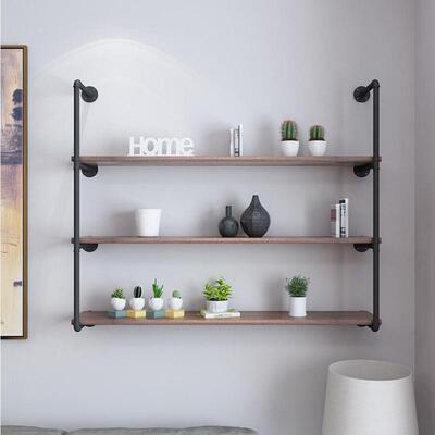 铁艺管置物水架tb-62745工业室内装风饰一字板墙上多层收纳架壁挂