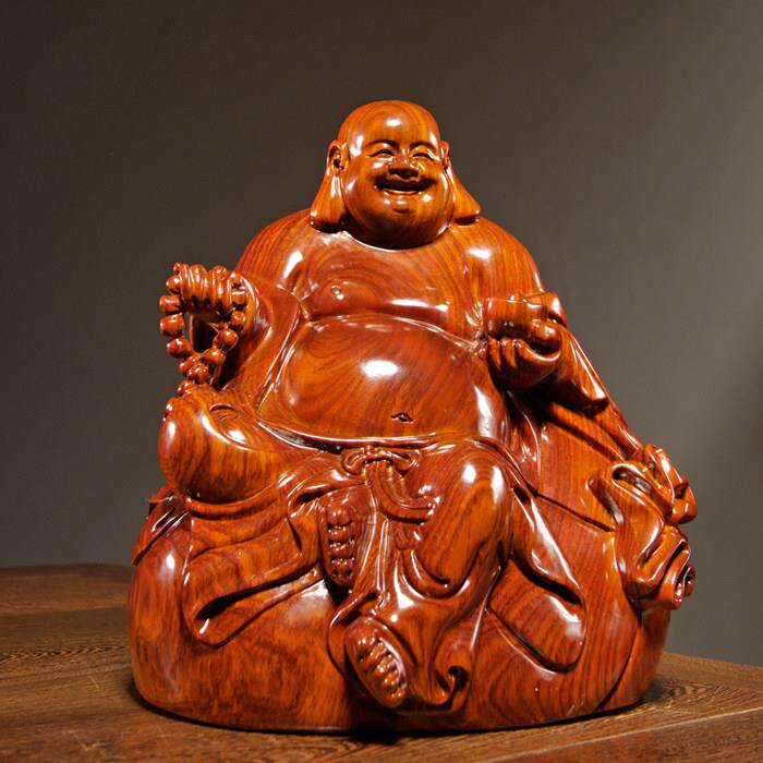 正品黑檀木弥勒佛雕像摆件实布袋木笑红木家佛居客厅办公装饰工艺