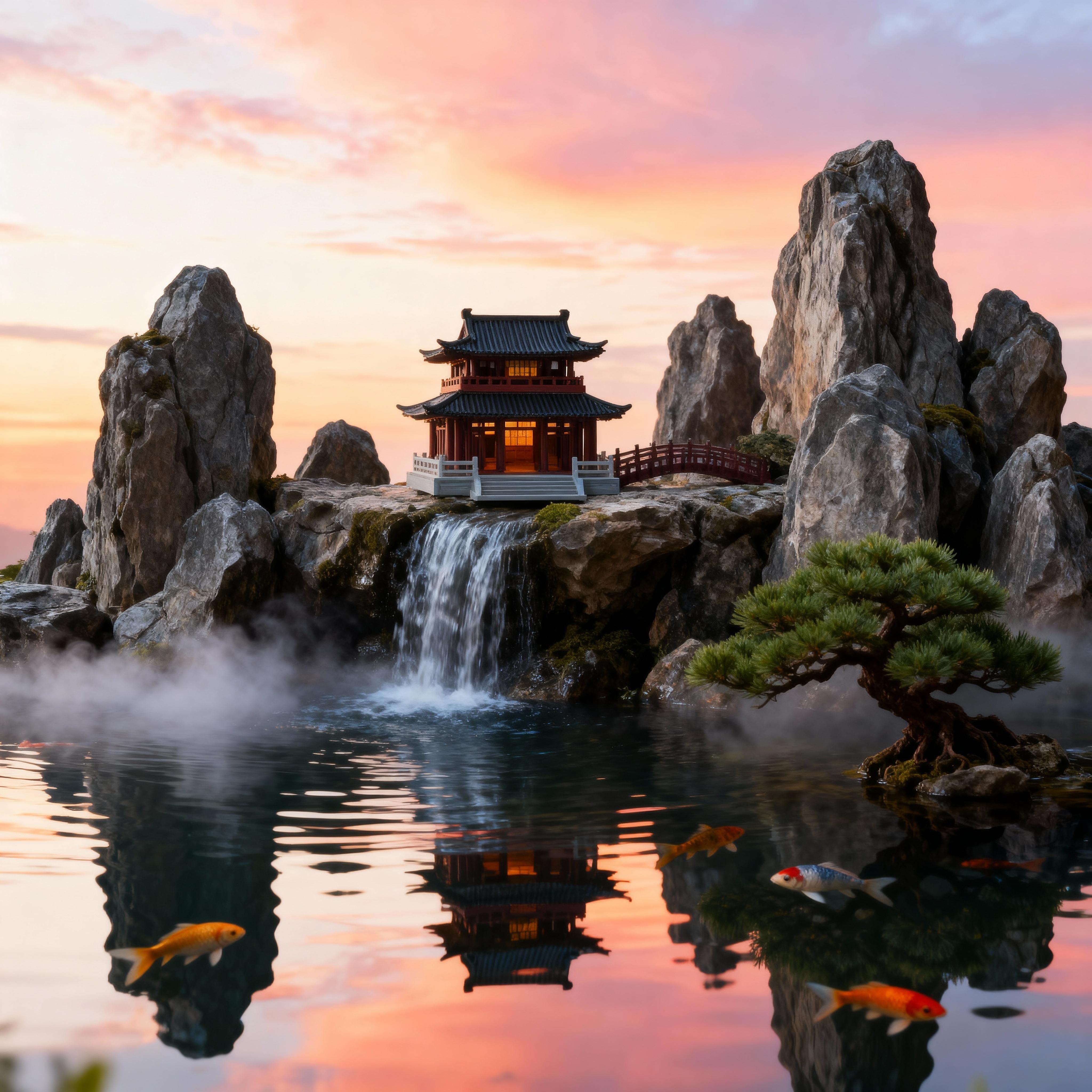中式古建筑摆件模型造景摆件假山吸水石水陆缸微景观盆景素材