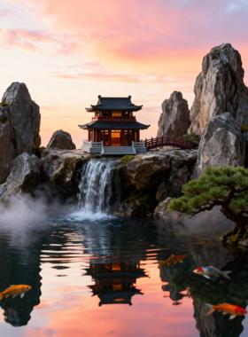 中式古建筑摆件模型造景摆件假山吸水石水陆缸微景观盆景素材