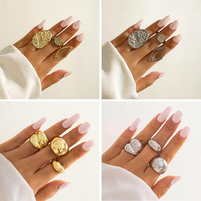 Geometric Curved Ring Joint Ring Open Set Ring夸张戒指套装