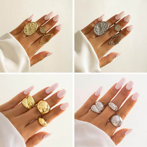 Geometric Curved Ring Joint Ring Open Set Ring夸张戒指套装