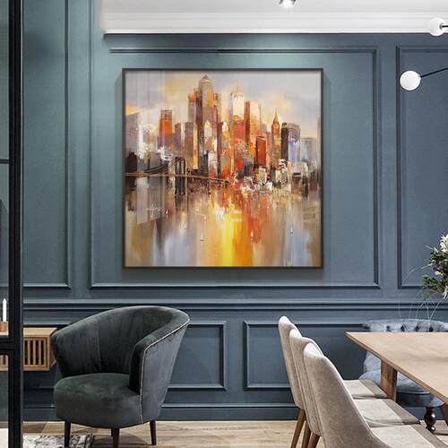 新款直销现代抽象客厅装饰画沙发背景挂画大气时尚轻奢城市建筑北