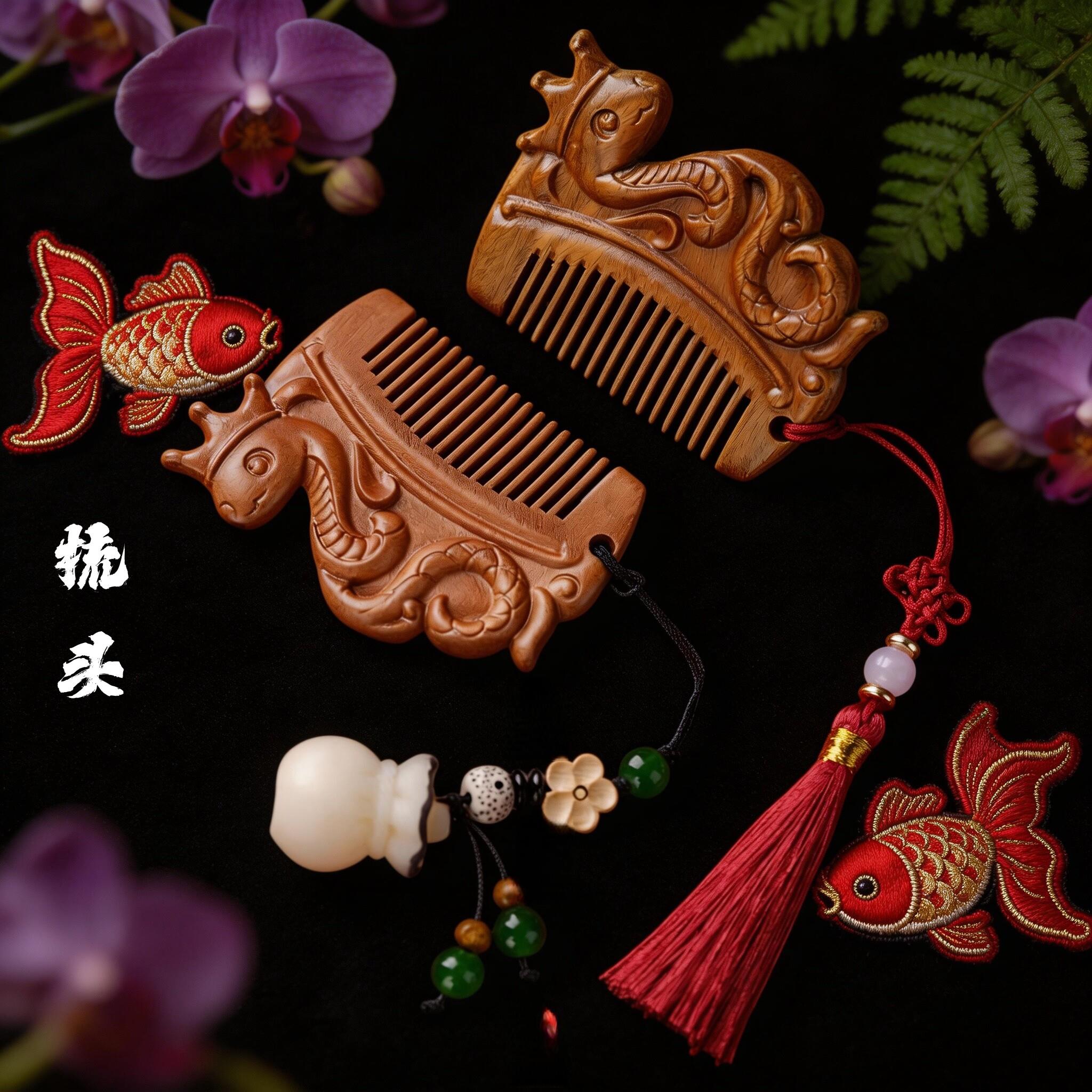 宝宝周岁梳子蛇宝宝月梳宝宝周岁生日礼仪式用品随身便携檀木梳