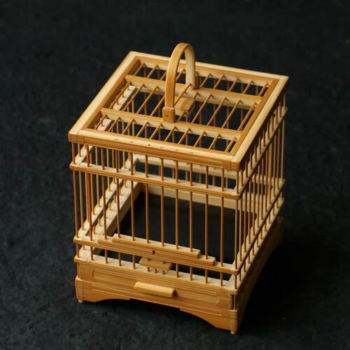 精品十几年老师傅纯手工制作方形老玉竹螽斯笼榫卯结构带抽屉笼子