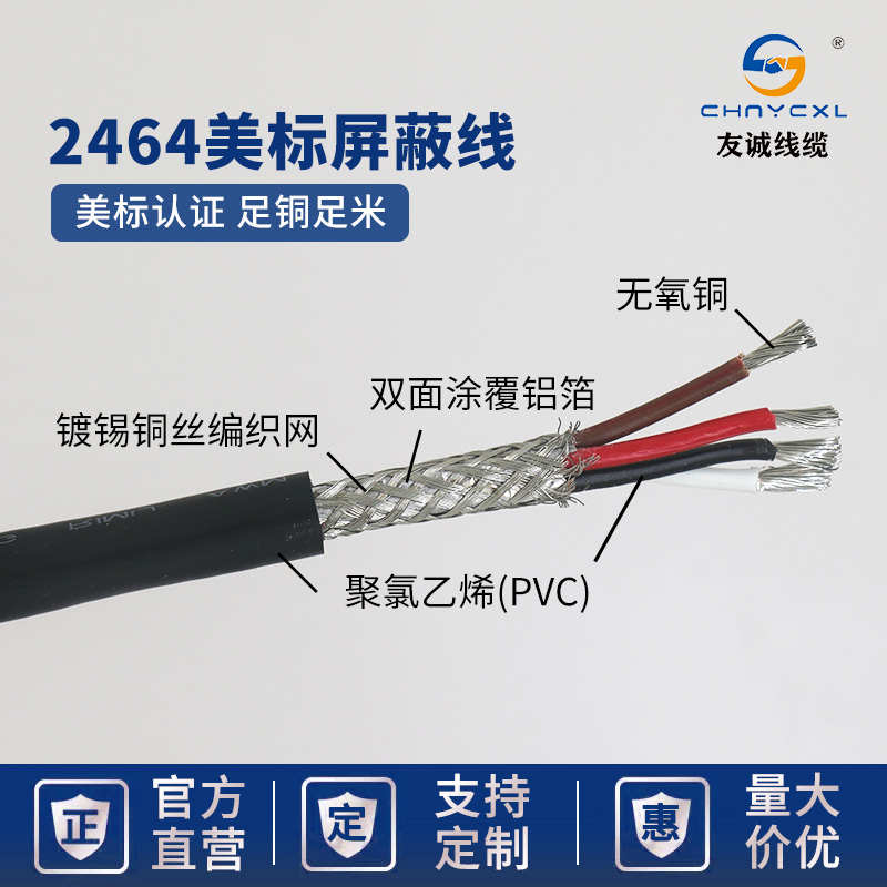 2464护套线PVC镀锡铜线2-25芯信号屏蔽线16 18 20 22 24AWG