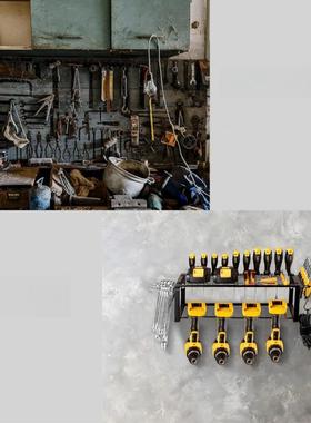 三层置物黑色铁艺金收纳架电钻工架AVS具收纳壁螺钉嵌入挂属式架