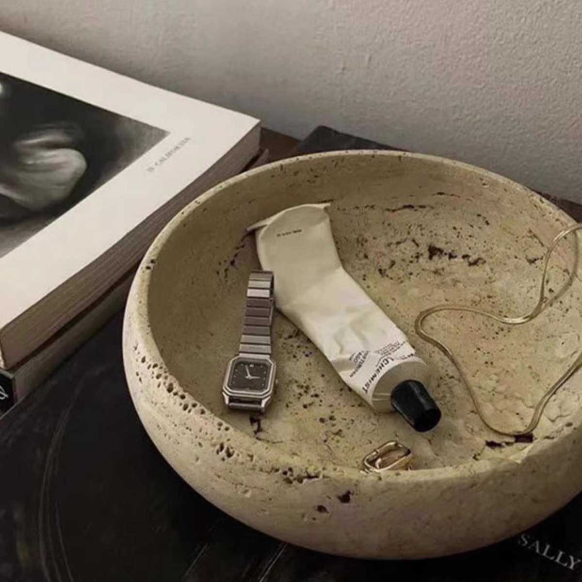 侘寂风装饰盘洞石大理石托盘首饰收纳盘法式复古样板房香薰盘摆件,家居饰品,果盘/果篓,淘宝优惠券,粉丝福利购,淘宝优惠卷