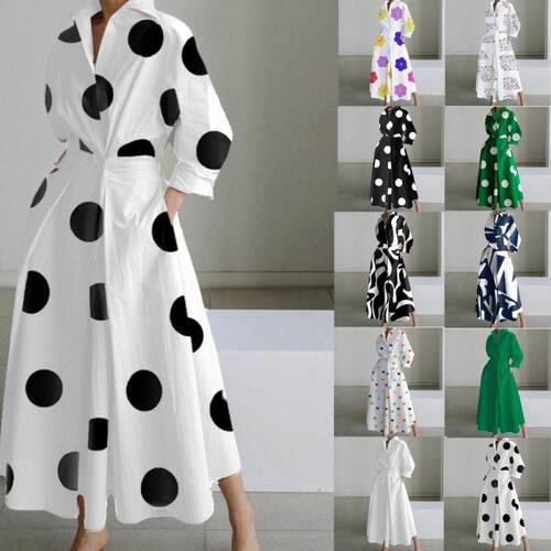 Long Sleeves Loose Newspaper Print Pleated Tied Waist Lapel