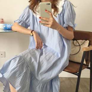 2021夏季 舒适宽松睡裙家居服 新款 日系可爱棉女花边短袖