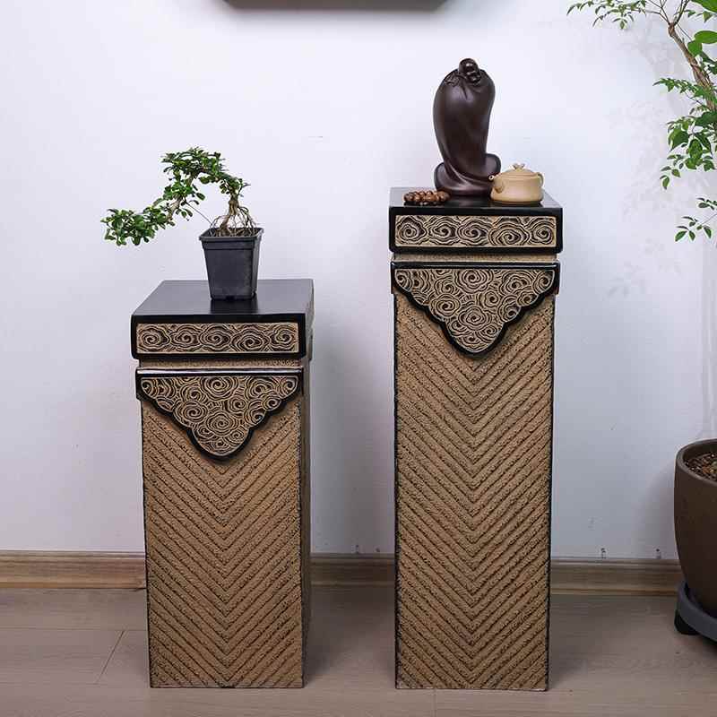 新中式禅意仿古祥云展示柱落地摆件栓马柱家居客厅玄关装饰品底座
