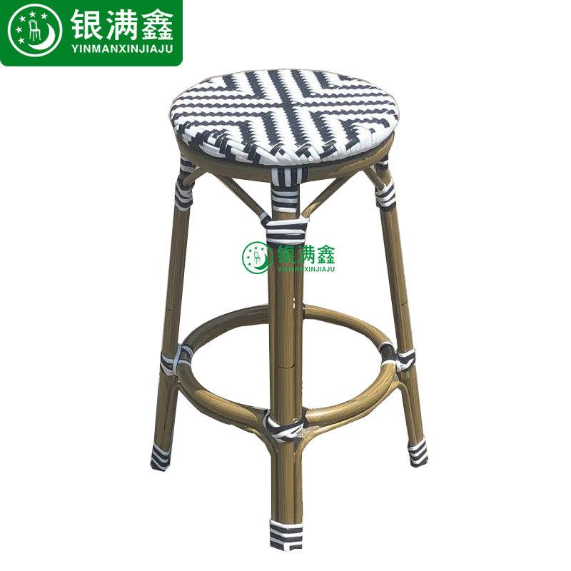 户外竹藤酒吧凳咖啡酒吧椅厅奶茶店复古吧台椅藤编竹节高脚椅