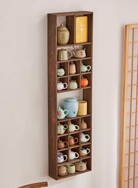 烧桐木挂墙茶杯架子置物架实木新中式博古架多宝阁古董架墙面格架