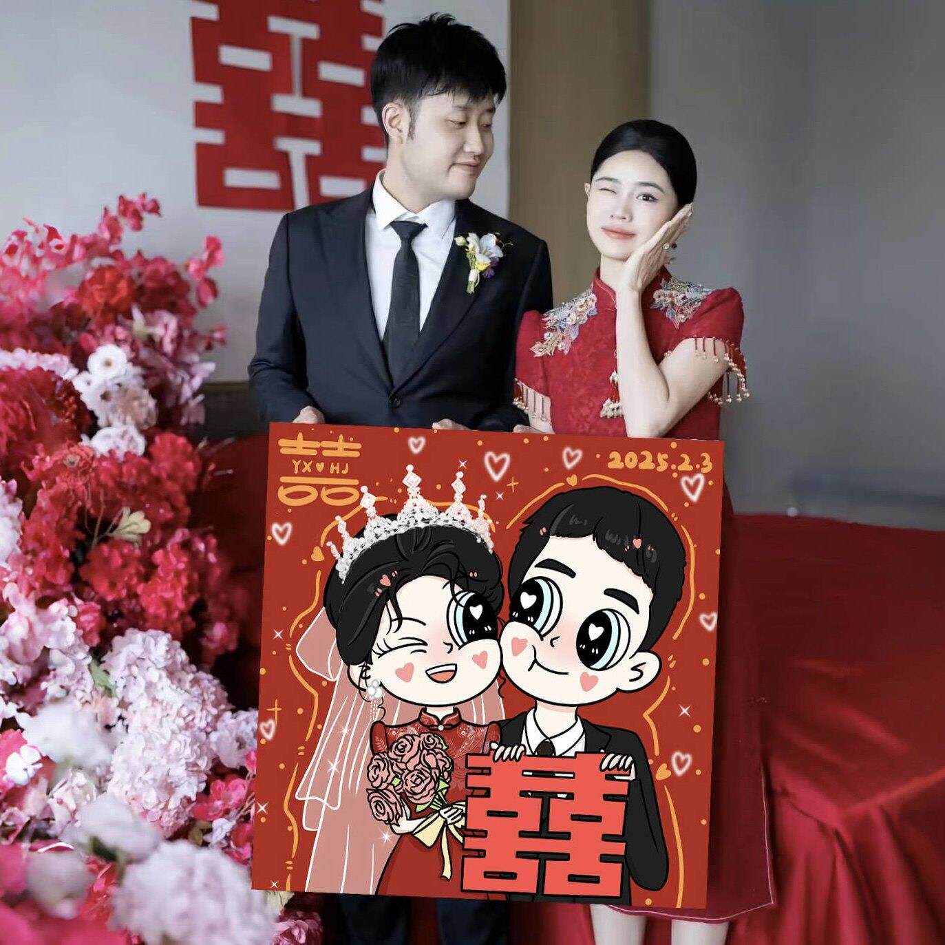 新婚礼物卡通大尺寸30x40diy数字油画照片定制礼物按数字手绘油画