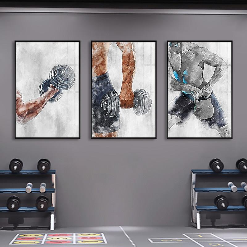 健身房墙面装饰画运动励志挂画复古工业风健美工作室减肥海报壁画图片