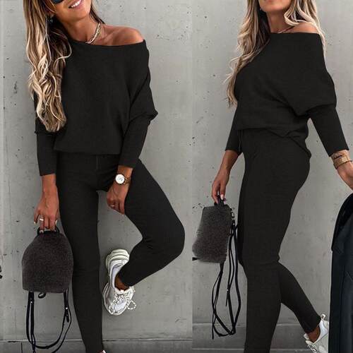 Women's long set of slanted shoulder sports pants