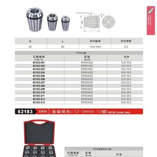 商销售62183筒夹套装（φ12-34mm12个）ER50筒夹