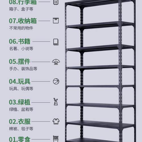 家用货架置物仓架多层小示架落展地台储厨房收纳储物角钢阳铁222