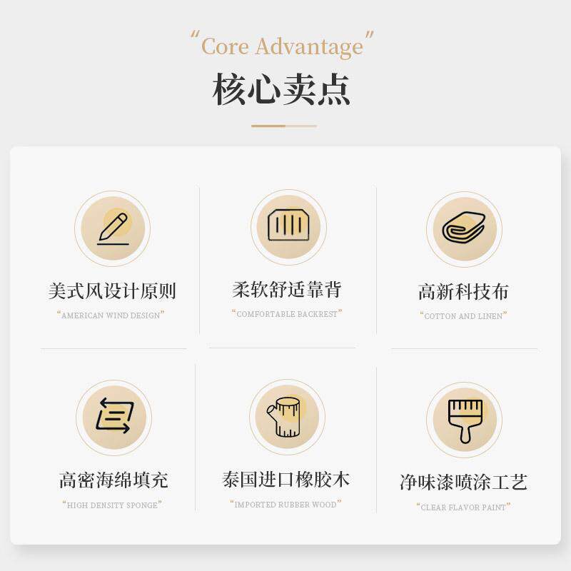 美式实木布艺沙发123组合三人小户型小美风格客厅全实木家具