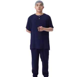 特卖夏季僧服短袖绵绸睡衣男女款居士服禅修服出家人T恤纯棉短褂