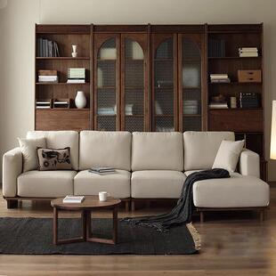 北美黑胡桃木实木沙发北欧简约转角沙发组合客厅贵妃沙发三人位