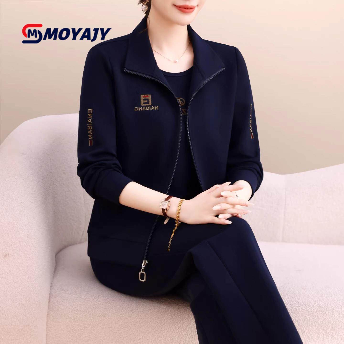 MOYAJY品牌2026年春秋运动服套装女洋气质减龄显瘦立领跑步三件套