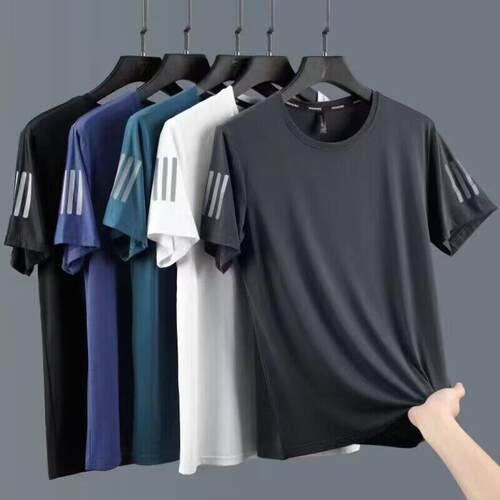 Men'S Ice Silk Sports T-Shirt With Mesh Splicing Design