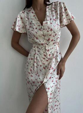 Short sleeved collar tied floral shirt skirt, waist
