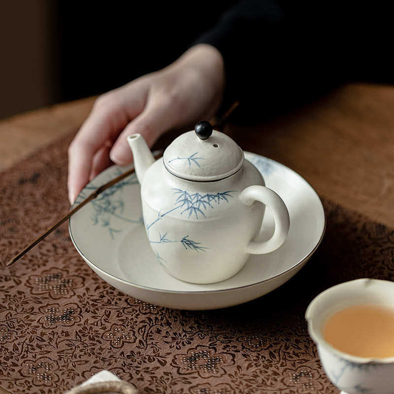 手绘竹韵茶壶家用泡茶壶陶瓷球孔过滤手握壶高档功夫茶壶150毫升