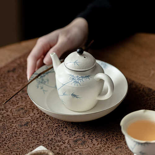 手绘竹韵茶壶家用泡茶壶陶瓷球孔过滤手握壶高档功夫茶壶150毫升