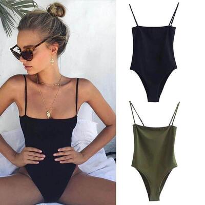 women's solid color suspender bodysuit 纯色修身吊