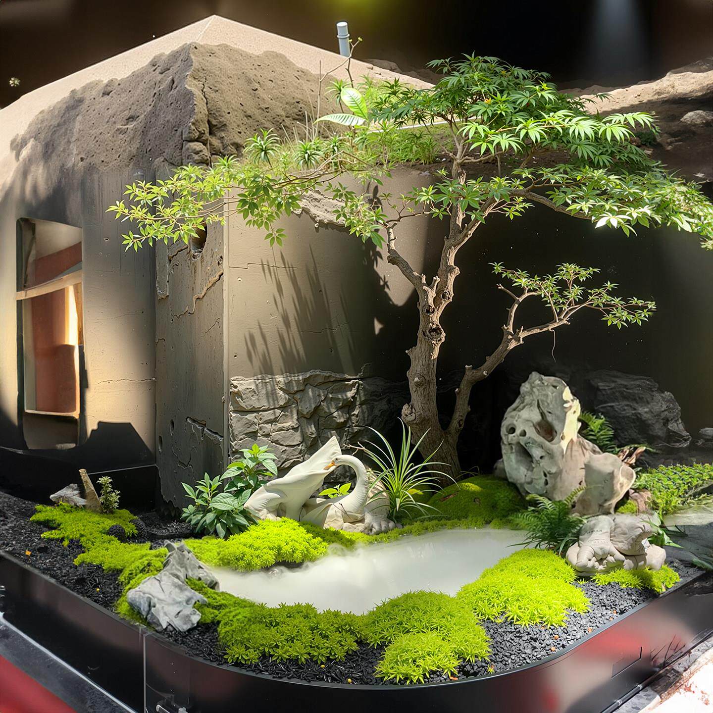 高端彷真绿色植物造景植物饭厅室内转角景观布置摆设装饰设计彷生